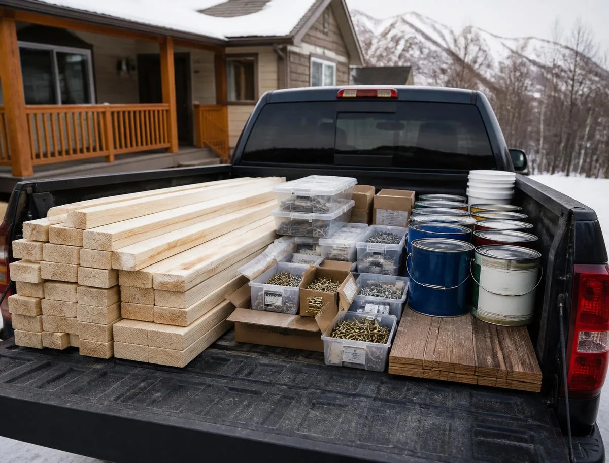 Lumber and hardware loaded for an Alaskan repair job