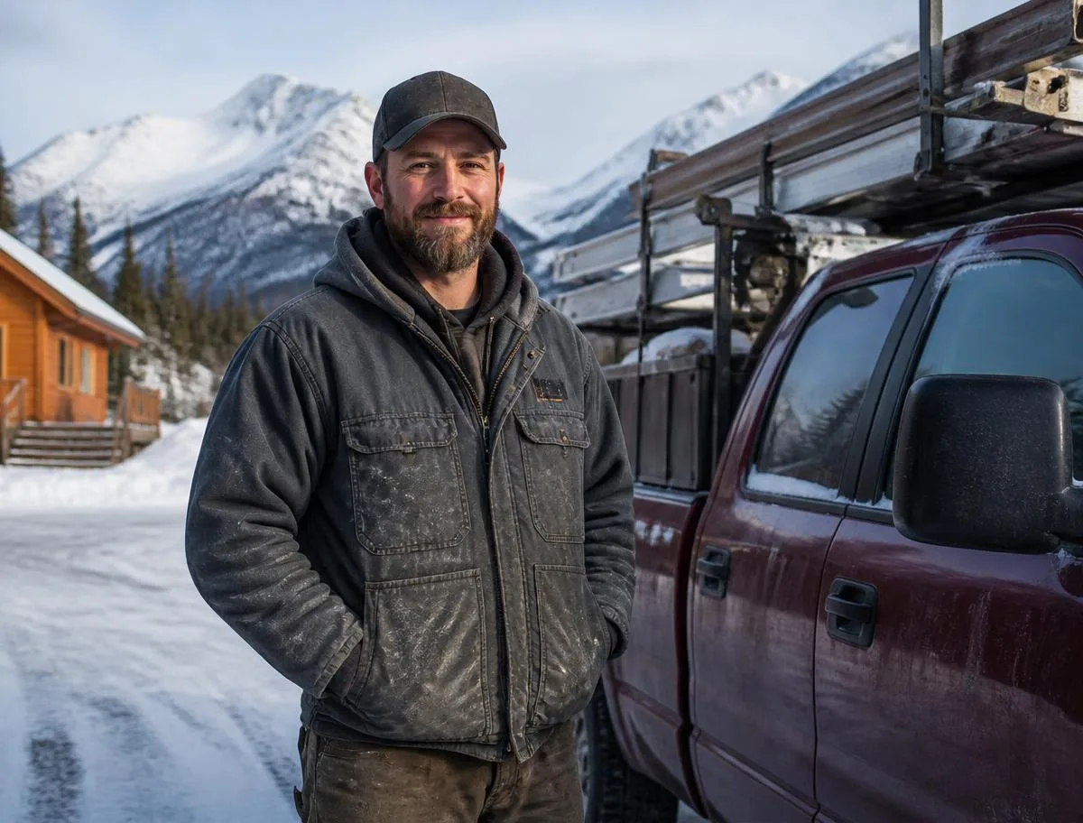 Local handyman standing beside a work truck in Girdwood